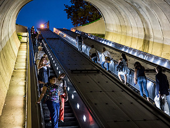 Metro riders on escalator at Dupont Circle north exit