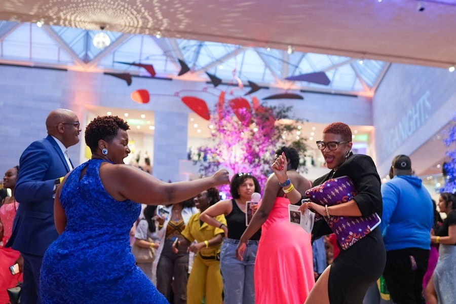 Guests dance and celebrate during a lively event at the National Gallery of Art in Washington, DC.