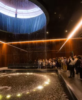 Inside the waterfall at the Smithsonian National Museum of African American History and Culture