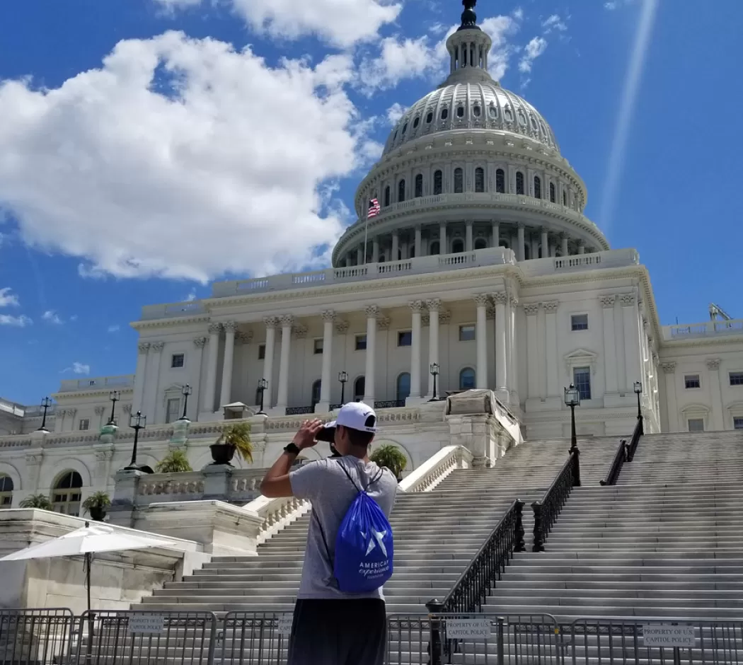 Student in front of U.S. Capitol