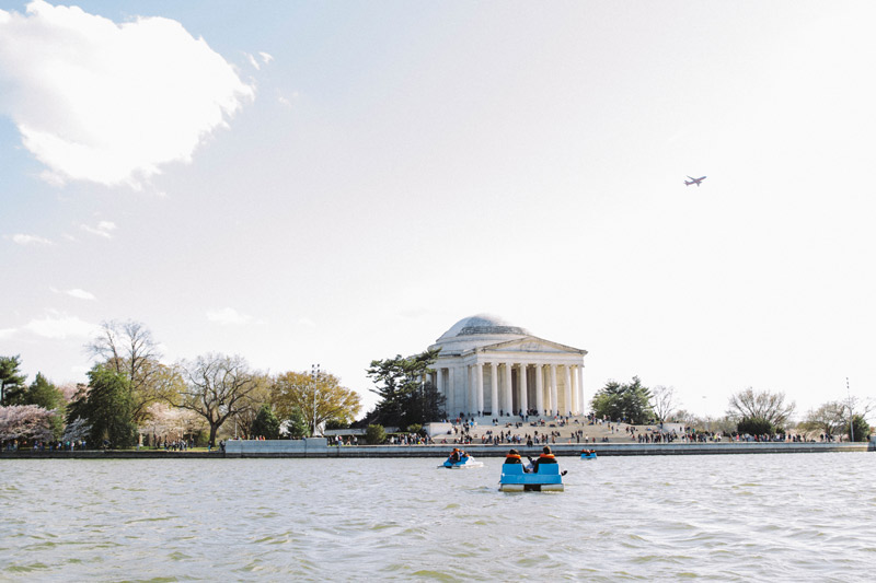 Boaters on Tidal Basin paddle boats during the National Cherry Blossom Festival - The best things to do this spring in Washington, DC