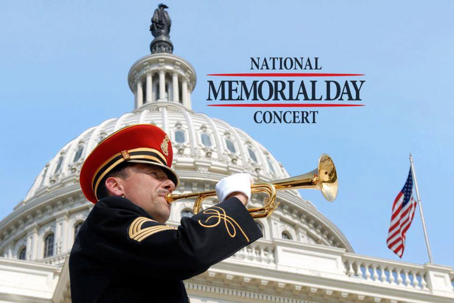 Trumpet player advertising the National Memorial Day Concert