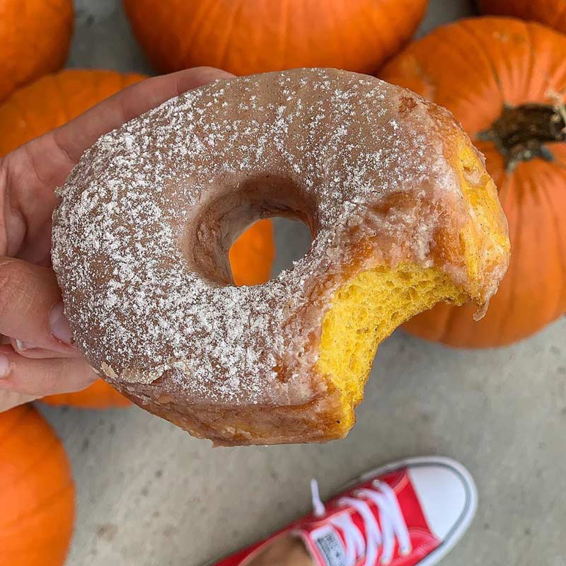 @mydonutdiary - Fall flavored donut with pumpkins in background - Fall flavors in Washington, DC