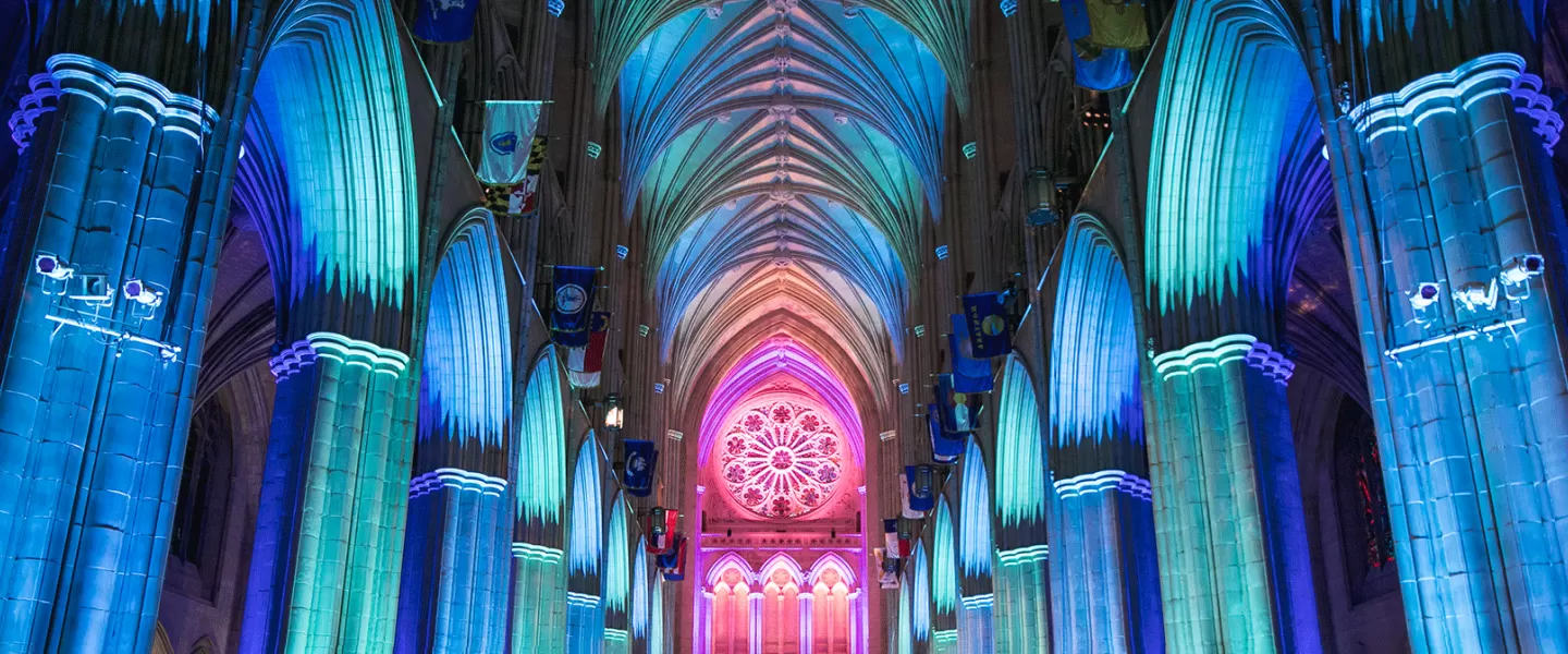 Cathedral light up inside with Blue & Pink lights (Credit: Jason Dixson)